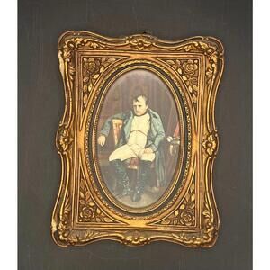 792 - Antique Style Napoleon Bonaparte Portrait Print Ornate Gilt Wood Frame